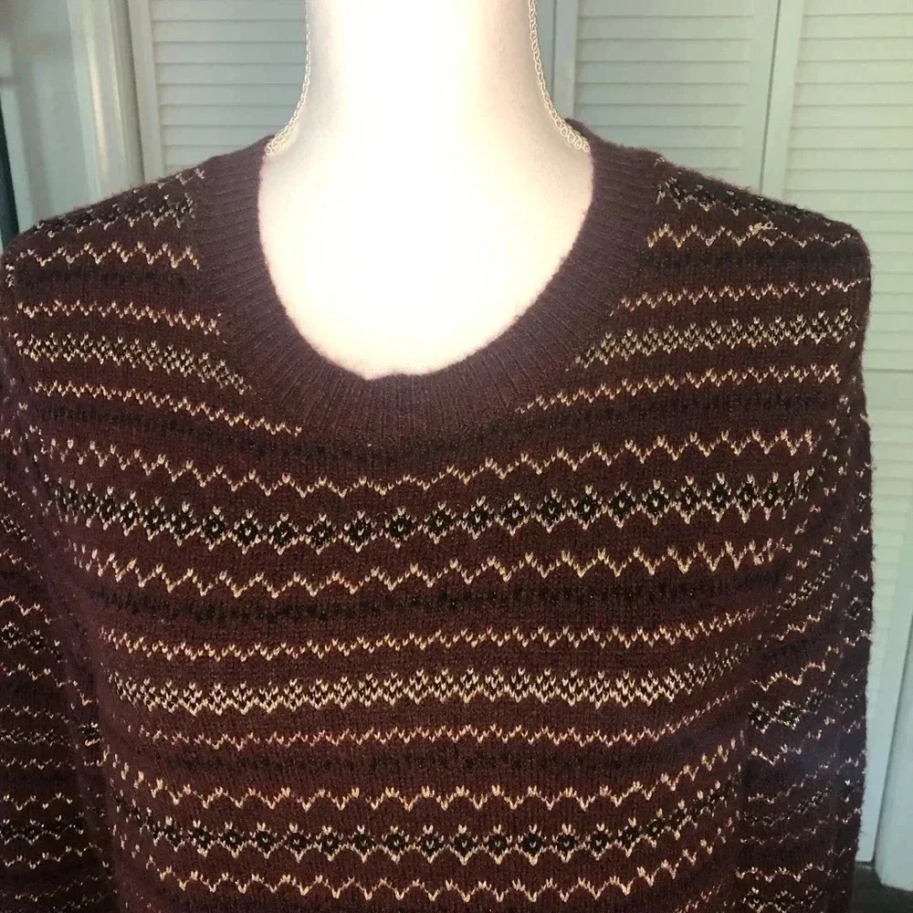 Loft Maroon and Gold stripped Sweater Dress Women’s Petite Large - Picture 6 of 12